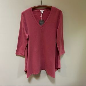 Garnet Hill ~ new ~ Pop-Over Knit French Terry Medium Tunic Top in Red Heather